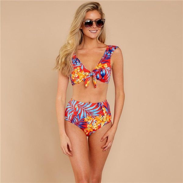 

women's swimwear 2021 push up bikini high belt swimsuit female floral print women bathing suit waist set biquini, White;black