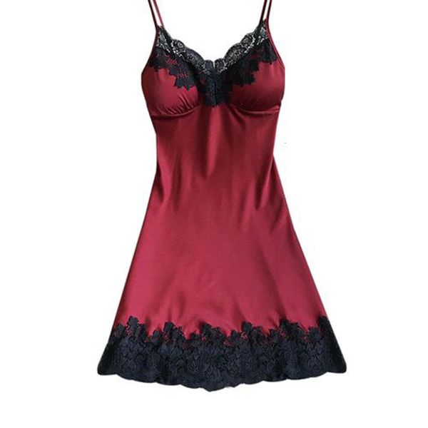 

2020 new women fashion soft and comfortable padded v-neck lace strappy underwear nightdress charming home sleepwear, Black;red