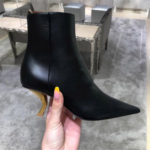 

boots pointed toe women 2021 autumn shoes woman brand botines cat mid heels botas mujer black leather ankle short