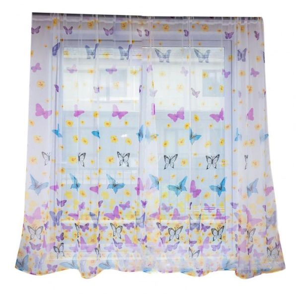 

curtain & drapes glass door decorative sheer elastic voile semi polyester butterflies pattern window for home decoration