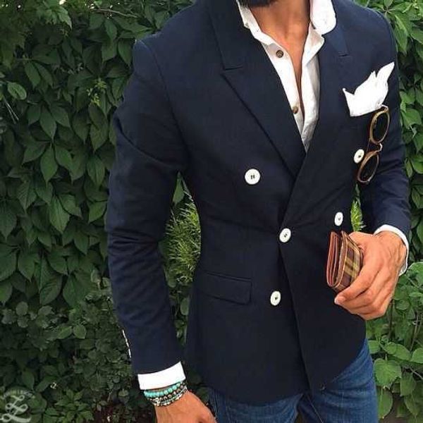 2024 neueste Mantel Hose Design Schwarz Navy Blau Zweireiher Blazer Männer Anzug Casual Jacke Benutzerdefinierte Anzüge Dünne Smoking Masculino