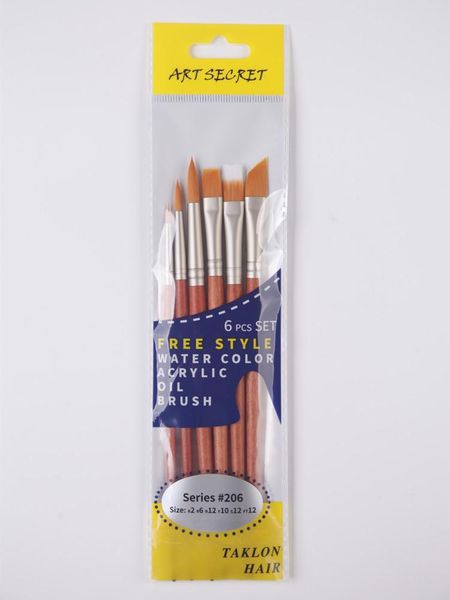 

nail brushes artsecret #206 6/set series style watercolor acrylic oil paint brush taklon hair aluminum ferrule short wooden handle 145m, Yellow