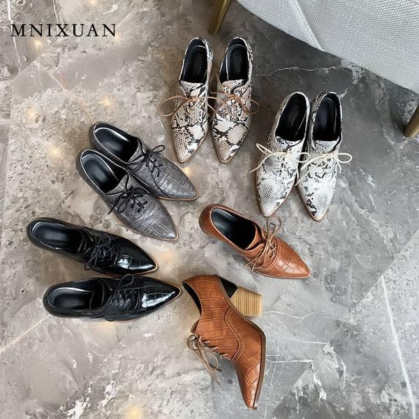 

dress shoes mnixuan women party black and white pumps for fashion 2021 snake print heels lace up office ladies