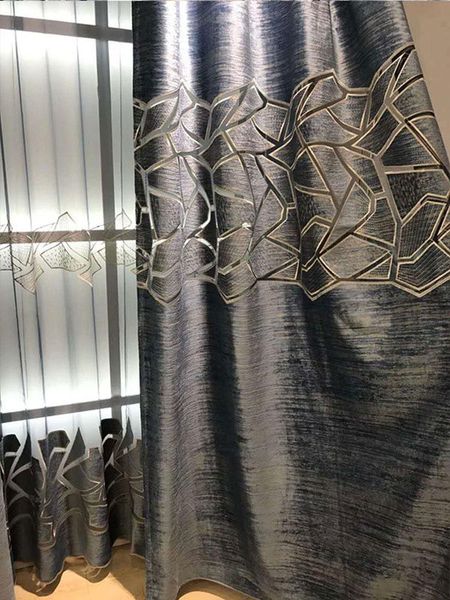 

luxury brown crack geometric design curtains for living room bedroom blue tulle window kitchen sheer blinds drape