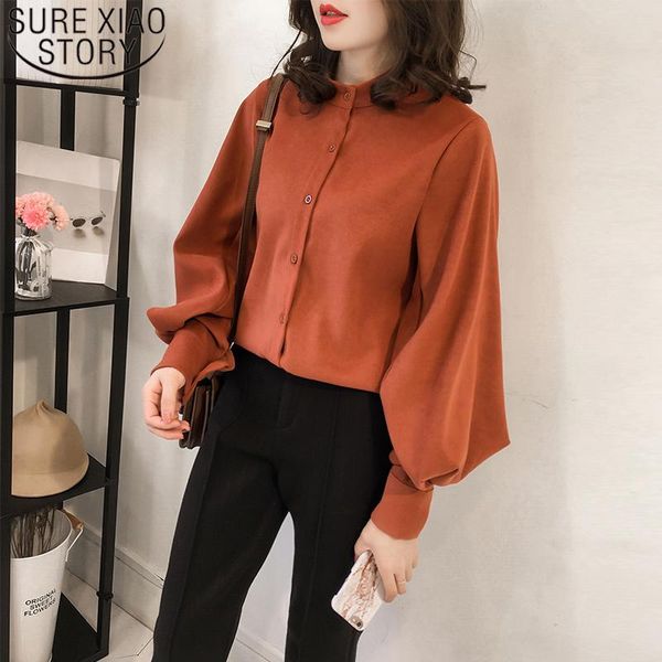 

women's blouses & shirts 2021 spring simple solid color stand collar elegant women blouse loose and plus-size 4xl long sleeve fashion 8, White