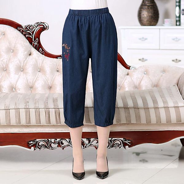 

women's pants & capris plus size 4xl casual jeans woman female embroidery denim women high waist summer mom, Black;white