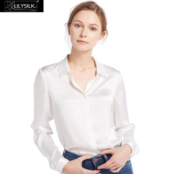 

women's blouses & shirts lilysilk 100 silk blouse women 22 momme basic placket chinese charmeuse natural glossy elegant ladies long sle, White