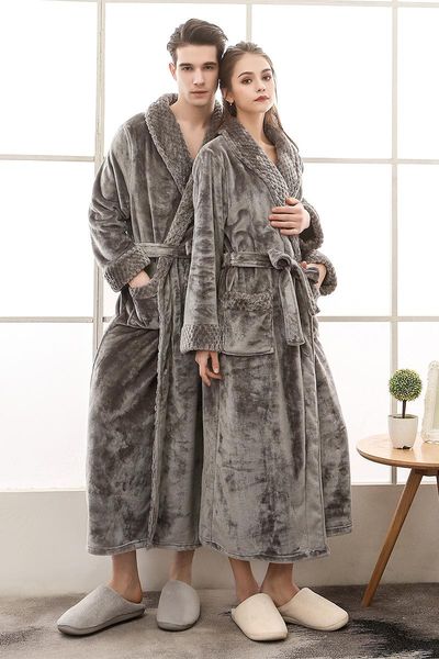 

women's sleepwear thick nightgown warm pajamas winter flannel robes thicken lengthened couple coral fleece pyjamas homewear, Black;red
