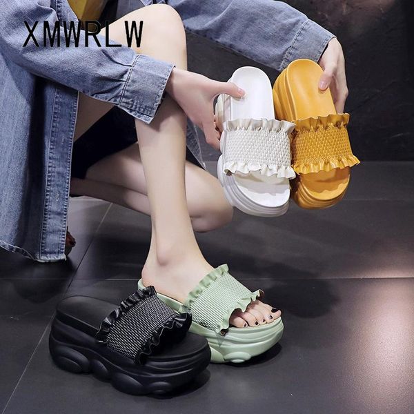 

xmwrlw women's slippers 2021 summer fashion high heels slippers for women summer shoes solid color female slipper beach shoes, Black