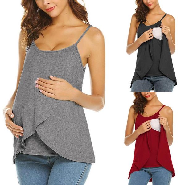 

maternity & tees women's nursing wrap sleeveless double layer solid cami tank summer fashion t-shirt, White