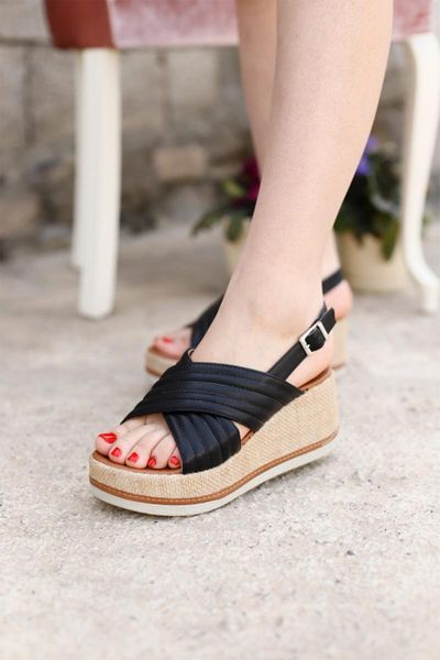 

sandals women's open back wedges, Black