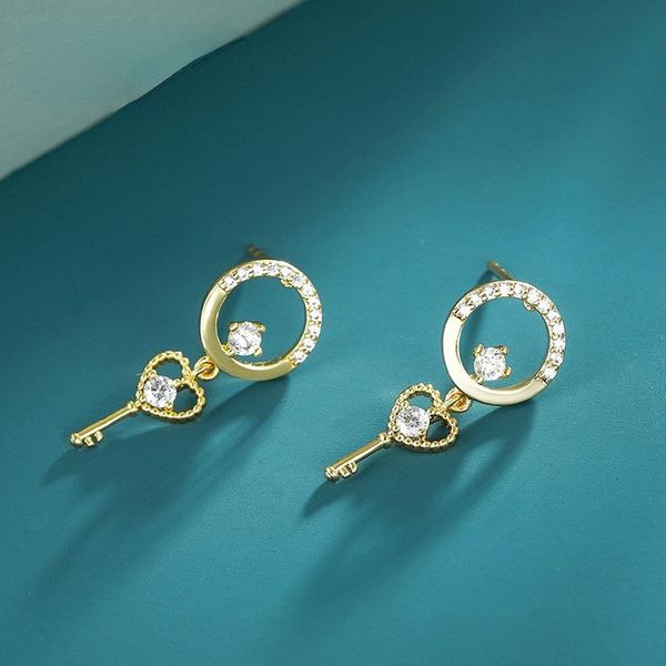 

stud 14k gold pure color earrings women hoop key love hollow designer gold-plated zircon wholesale, Golden;silver