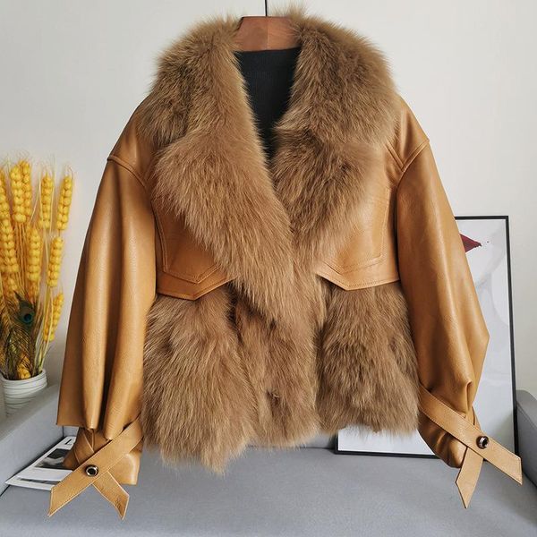 

women's leather & faux haining 2021 winter fashion fur one female short coat youth, Black