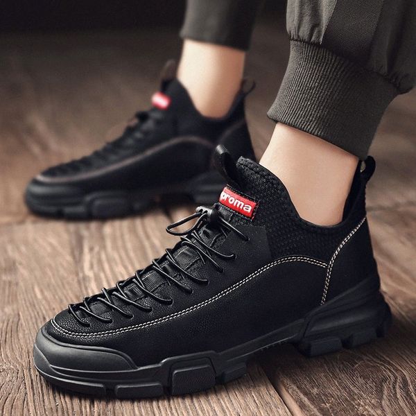 

man flat classic casual natural leather men shoes lightweight outdoor shoes lace up solid fashion italian oxfords sneakers x9iy#, Black