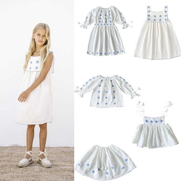 Pré-encomenda Kids Girl 2021 Roupas de verão Vestidos Brancos Design de marca de algodão de algodão vestido de moda lii ** Baby toddler bordado Q0716