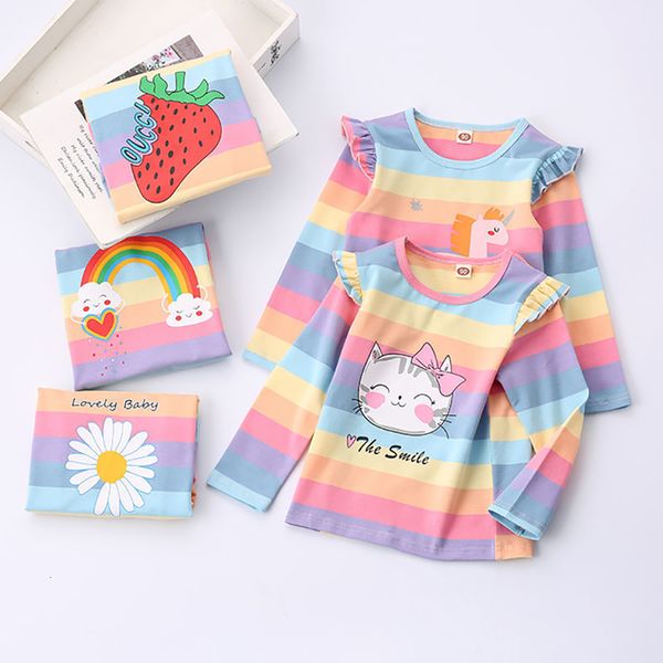 

2021 raiow printing hoodie sweatshirts for girls spring and autumn new style long sleeve 100% cotton stripe baby clothing ca7b, Black