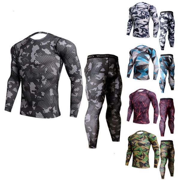 

sports long sleeve tights men's fast dry fitness suit running training stretch pants compression clothes, Gray