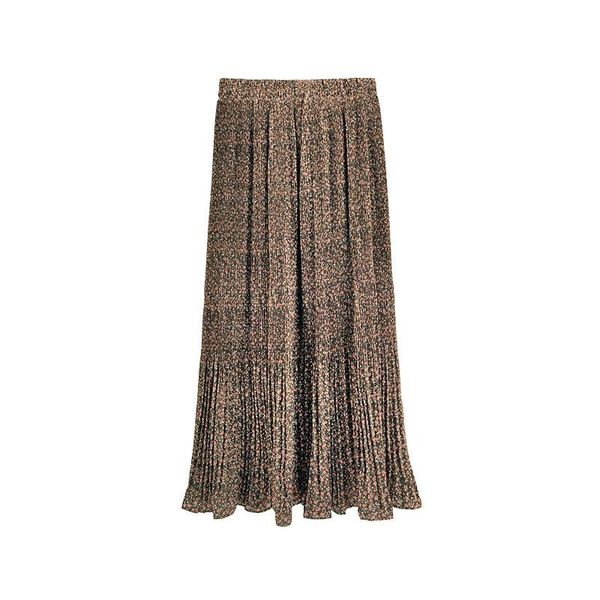 

skirts floral skirt style chiffon korea pleated all-match mid-length a-line, Black