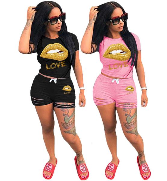 

c9188 casual lips print two piece jumpsuit women's black, Black;white