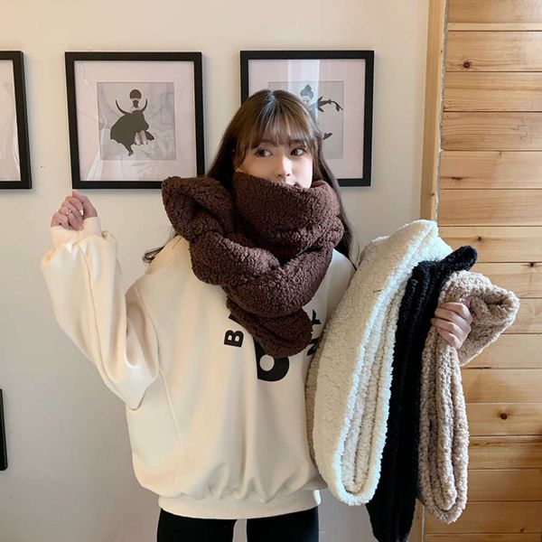 

fashion korean autumn and winter new lamb hair scarf casual versatile students warm plush neck, household go out for a tour, Blue;black