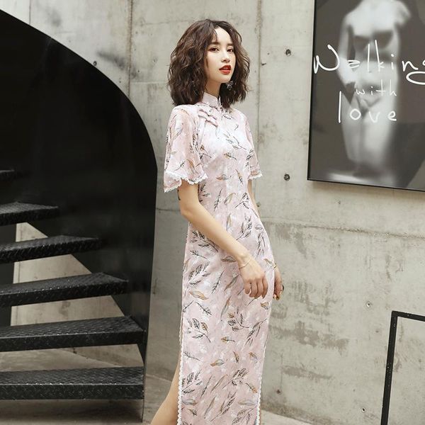 

ethnic clothing oriental dress chiffon cheongsams broken flower large size qipao dresses long cheongsam woman costume china clothes, Red