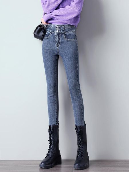 

gray jeans woman high waist women skinny fashion korean washed coated denim pencil pants stretch jean black plus size 2021 new, Blue