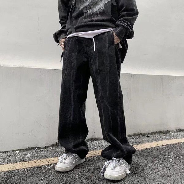 

men's jeans 2022 spring autumn streetwear baggy men korean fashion loose straight wide leg pants male clothing black, Blue