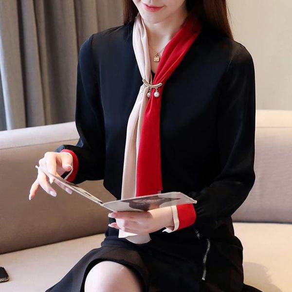 

2xl plus size women chiffon blouse shirt elegant v-neck long sleeve casual blouses 2021 ladies korean office, White