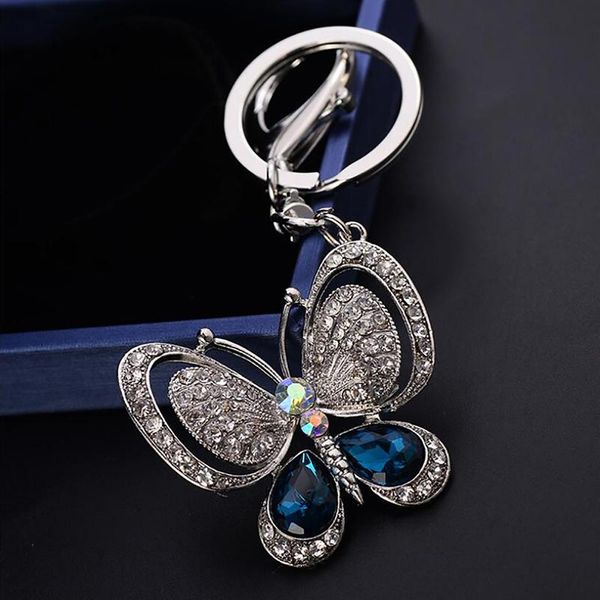 

keychains crystal butterfly keychain glittering full rhinestone alloy key chain for women girl car bag accessories fashion ring 1pc, Silver
