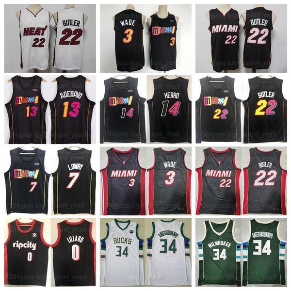 

man 75th anniversary diamond basketball damian lillard jersey 0 dwyane wade 3 tyler herro 14 jimmy butler 22 bam adebayo 13 kyle lowry 7 gia, Black;red