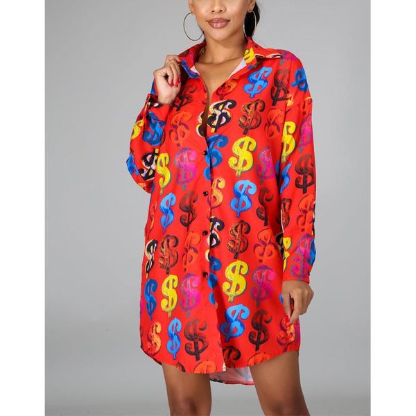 

women's blouses & shirts women dollor print long loose shirt blouse, White
