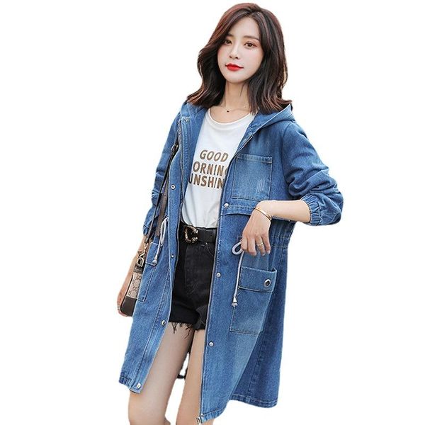 

women's trench coats female korean version slim fit leisure drill medium and long denim windbreaker student coat for women, Tan;black