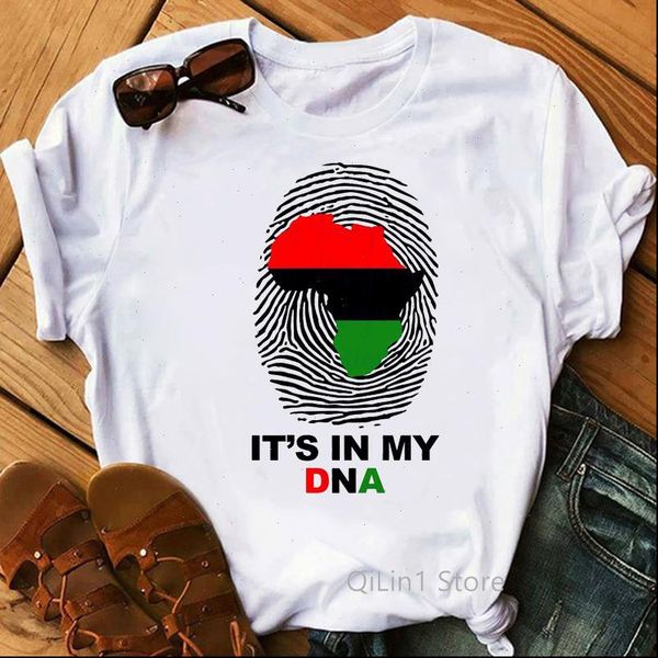

2021 new arrival it is in my dna black african print t shirt graphic tees women vogue vintage tshirt femme melanin poppin, White
