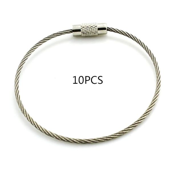 

keychains stainless steel wire ring cable key rope hanging for outdoor hiking, Silver
