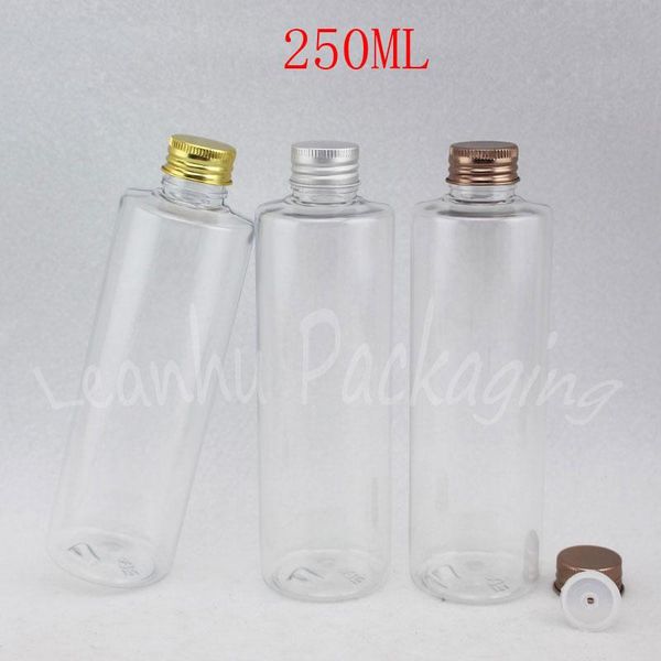 

250ml transparent bottle with aluminum screw cap , 250cc shampoo / lotion / water packaging bottles , empty cosmetic container