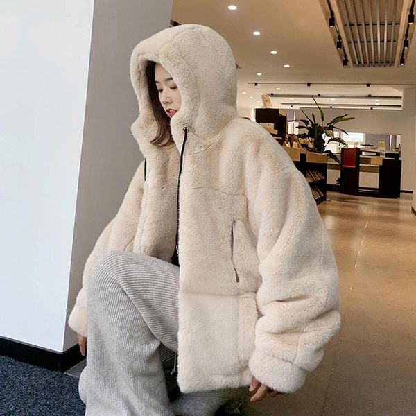 

women's fur & faux fashion coat thicken winter plus size loose warm jacket parker mink casual leopard print hooded, Black