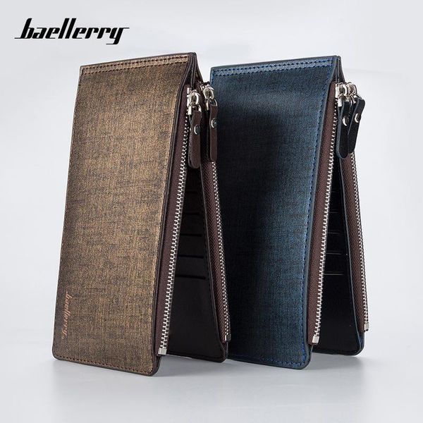 

card holders baellerry large capacity men holder case wallet leather long desgin zipper id bag coin purse carteras, Brown;gray
