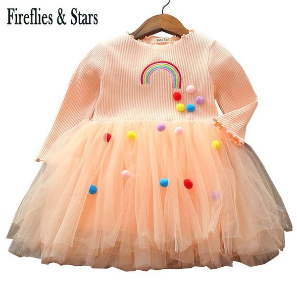 

girl's dresses spring autumn girls tutu dress baby princess kids vestidos children rainbow embroidery 3d ball mesh 2 to 6 yrs, Red;yellow