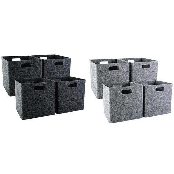 

storage baskets foldable squares 4 pack, square bins with dual handles, felt for