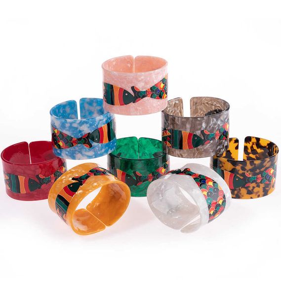 

fashion open bracelets acetate resin acrylic wide cuff bracelet bangles women color tortoise shell boho female jewelry wholesale q0717, Black