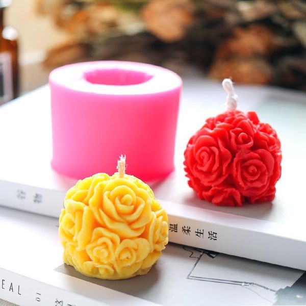 

craft tools 3d rose ball candle mold handmade diy scented wax flower soap silicone molds for making