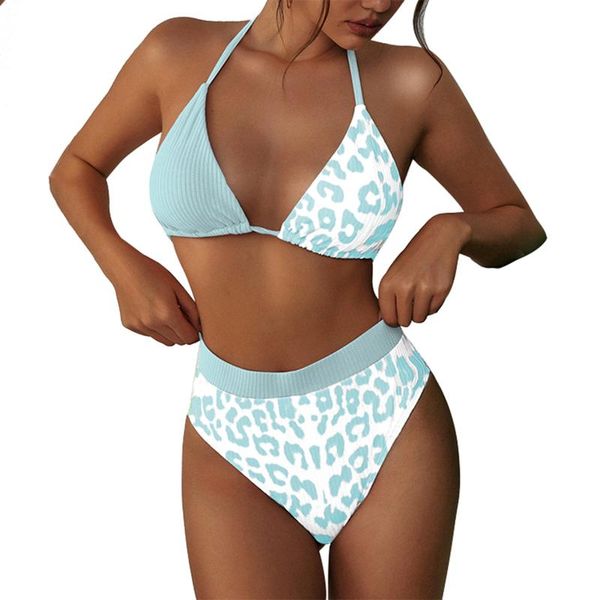 

women's swimwear 2021 swimsuit leopard print ribbed bikinis high waist split bikini set 2pcs women bathing suit ladies holiday beachwea, White;black