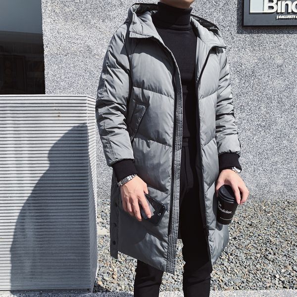 

2021 New High Quality Winter Long Men's Clothes Thick Hot Fashion Casual 80% Grey Duck Down with Hood Jackets Outwear Black/gray Iey6