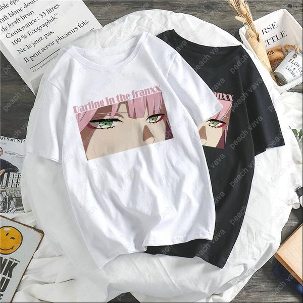 

japan anime cartoon darling in the franxx harajuku zero two print women loose summer casual short sleeve chic female t shirt, White