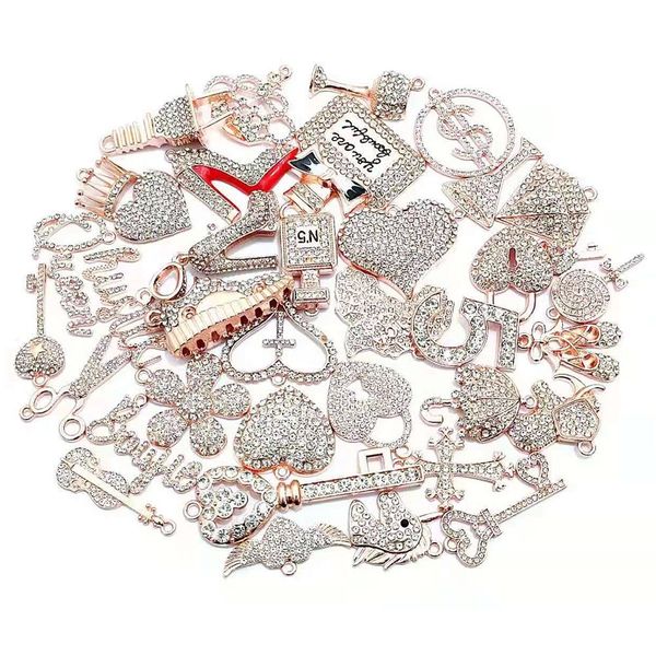 

35pcs alloy clear rhinestone mixed fashion charms picked at random fit for women's diy jewelry accessories f4, Bronze;silver