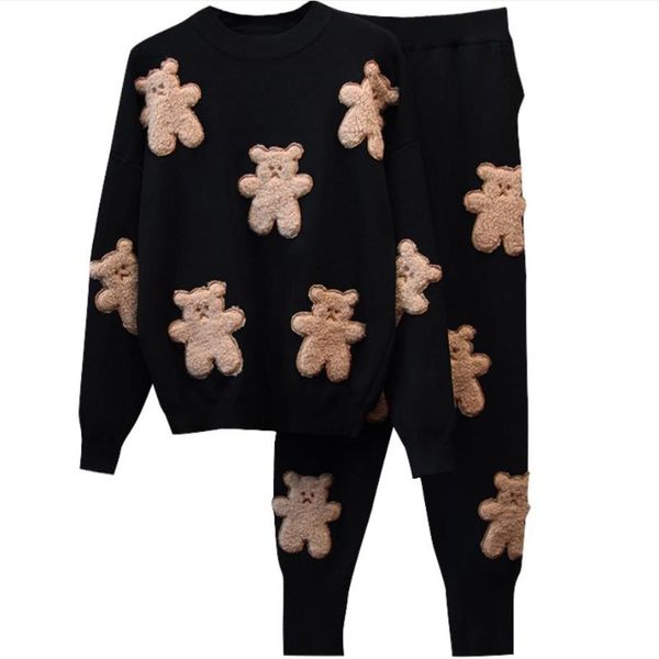 

women sweater two piece knitted sets tracksuit long sleevepullover +harem pants, White