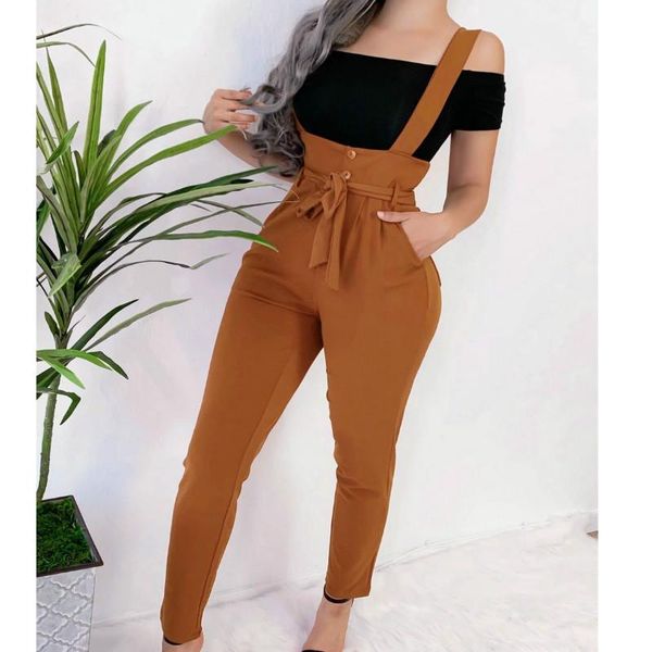 

women's jumpsuits & rompers women high waist casual pencil pants straps stretch suspender trousers dungarees vintage slim pant fashion, Black;white