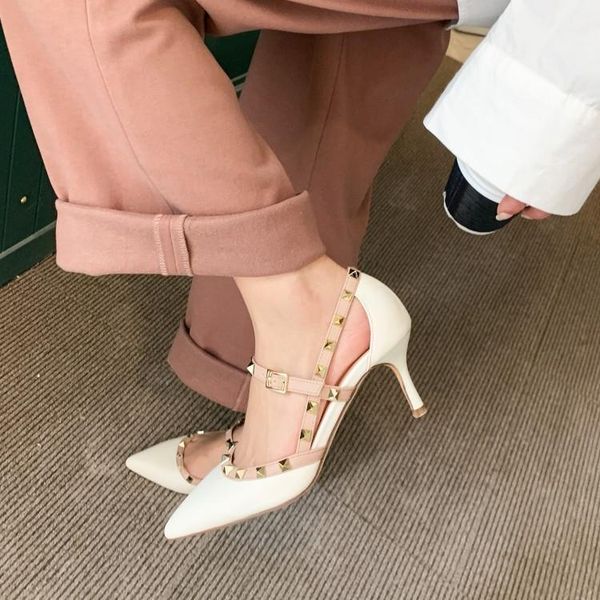 

boots 2021 rivet sandal bag heel pointed temperament high heels size women's shoes summer women, Black