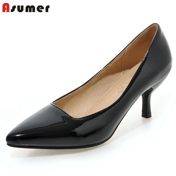 

dress shoes asumer 8 colors size 33-47 2021 basic women pumps pointed toe 6cm solid color spring summer party wedding footwear, Black