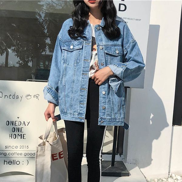 

women's jackets jean jacket with an autumn collar, casual blue fashion baggy coat for women. b7tl, Black;brown